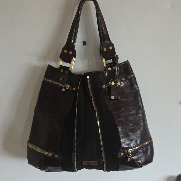 Jimmy Choo 🧡 Dark Brown Leather And Suede Shoulder Bag! - Picture 1 of 17